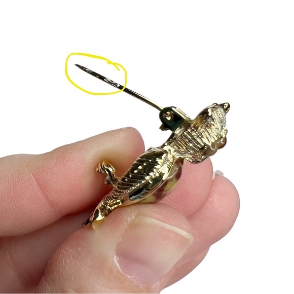 Vintage Owl Gold Tone Faux Tortoise Shell Cabochon Scatter Pins Brooch - Picture 3 of 9